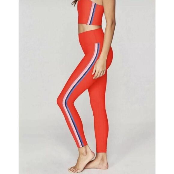 Spiritual Gangster Leggings Red 7/8 High Waist Side Metallic Stripe Sides M NWT - Picture 1 of 9